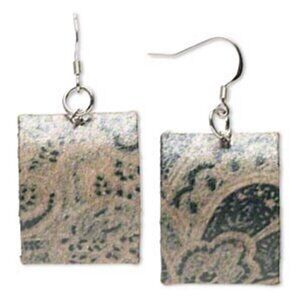 Philippines Artisan Printed Lacquered Black Tan Paper Victorian Design Earrings